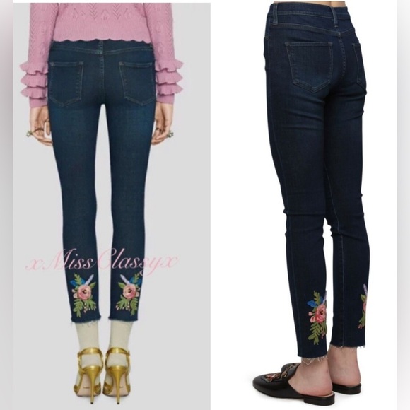 GUCCI Floral Embroidered Skinny Denim Jeans - Picture 1 of 11